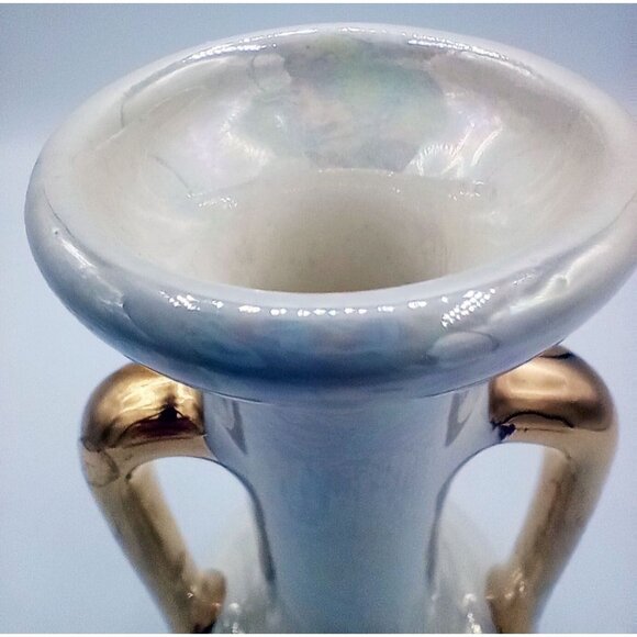 Vintage 22K Gold Luster Vase Pioneer Pottery USA Iridescent Pearl Double Handle - Picture 8 of 16